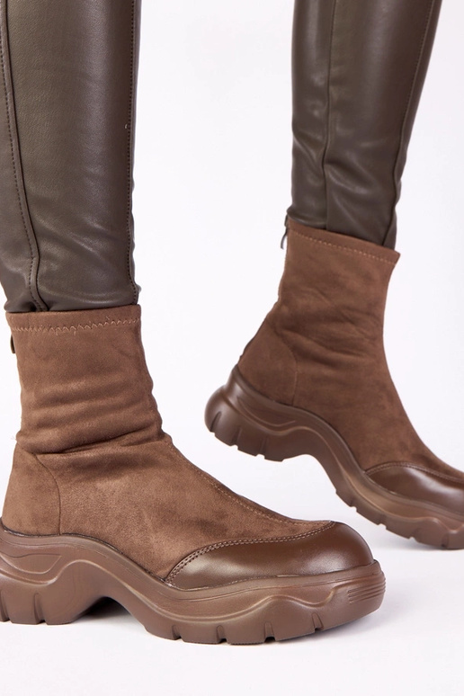 Brown ankle boots made of faux suede with chunky sole Alana