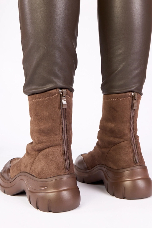 Brown ankle boots made of faux suede with chunky sole Alana