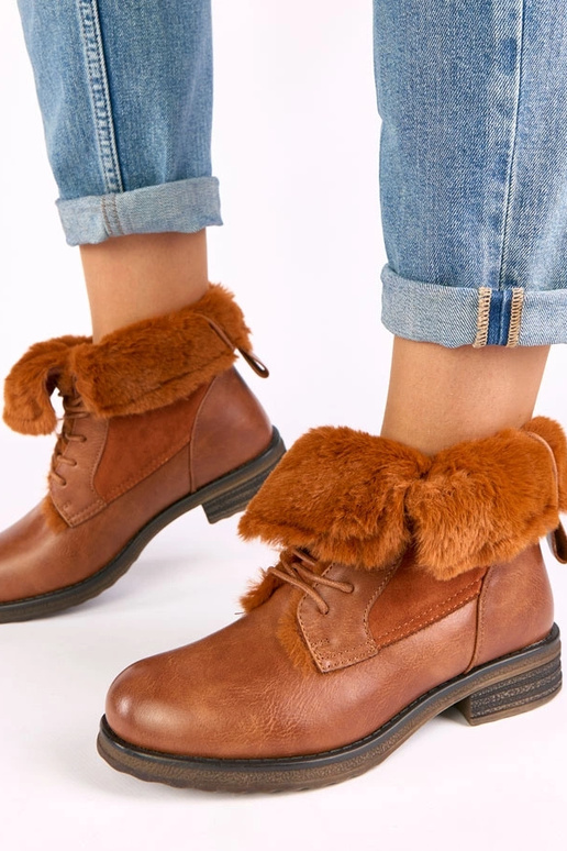 Brown ankle boots with laces and fur Joyca