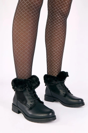 Black ankle boots with laces and fur Joyca