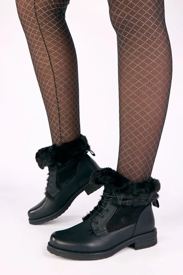 Black ankle boots with laces and fur Joyca 2