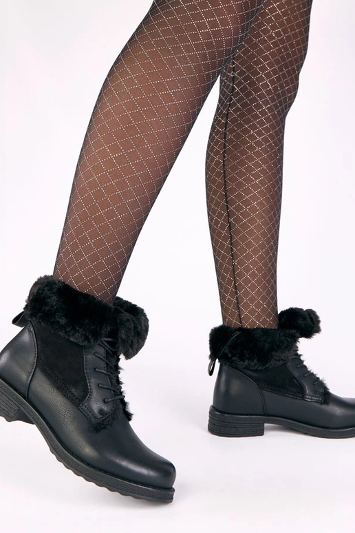 Black ankle boots with laces and fur Joyca