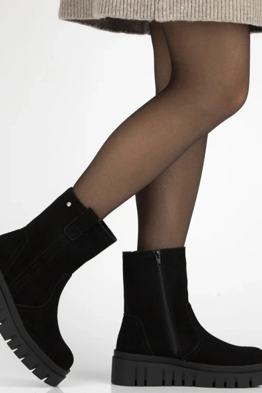 Black ankle boots made of natural suede on a lightweight wedge Richa