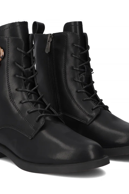 Black ankle boots made of natural leather, decorated with panther print Ricka
