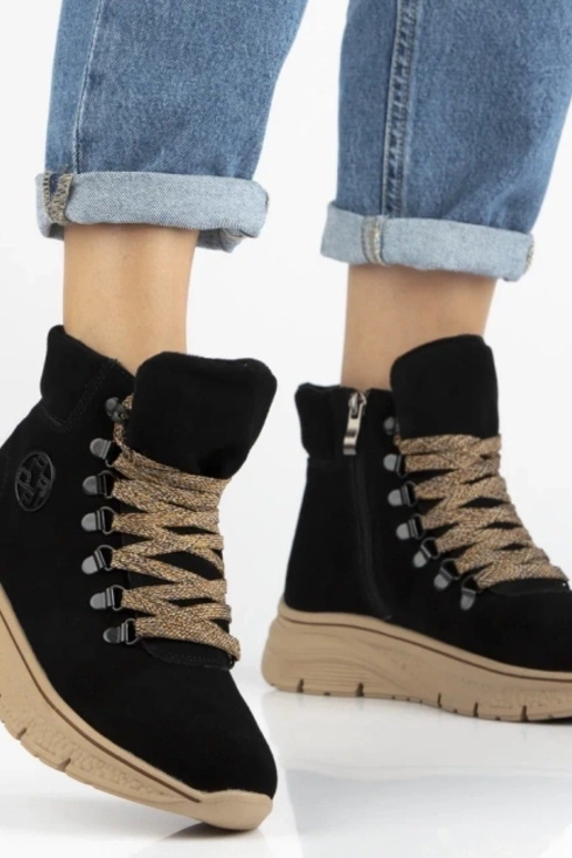 Black ankle boots made of natural suede with decorative lace Grega