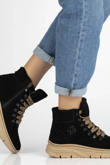 Black ankle boots made of natural suede with decorative lace Grega 2