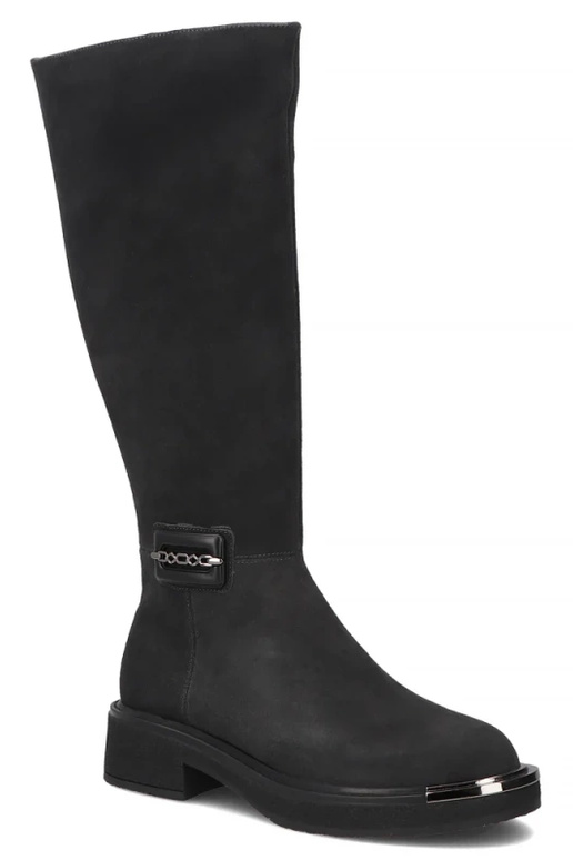 Graphite over-the-knee boots made of natural suede with decorative toe Charlie