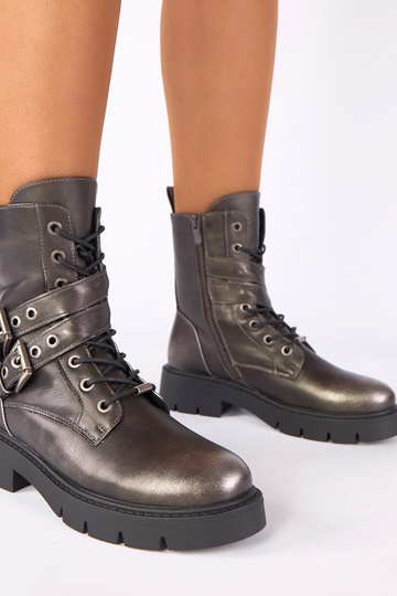 Metallic ankle boots on a platform with decorative buckles Ruthy 2