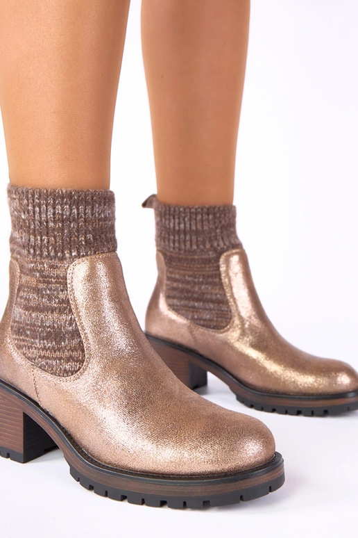 Golden ankle boots on a heel with a sock-like shaft Lisa