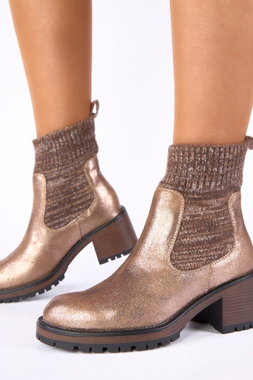Golden ankle boots on a heel with a sock-like shaft Lisa 2