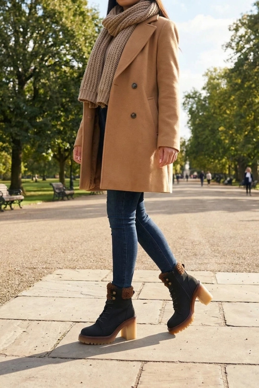 Black ankle boots on a block heel with fur on the shaft Alona