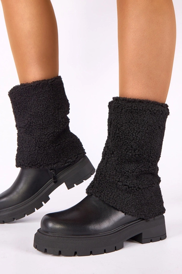 Black ankle boots with a folded fabric shaft Darlene