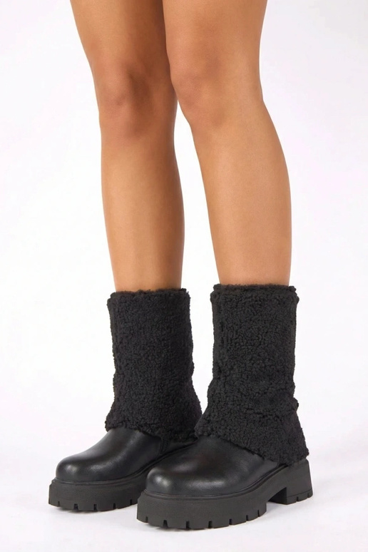 Black ankle boots with a folded fabric shaft Darlene