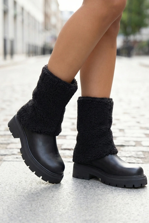 Black ankle boots with a folded fabric shaft Darlene