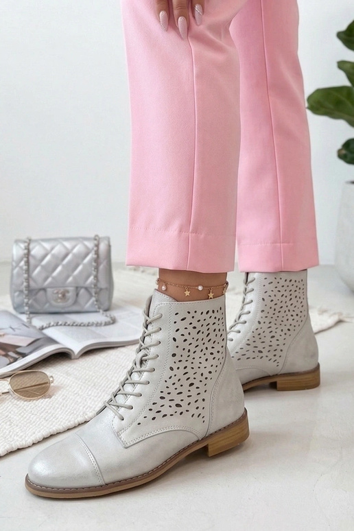 Gray perforated leather ankle boots Cambell