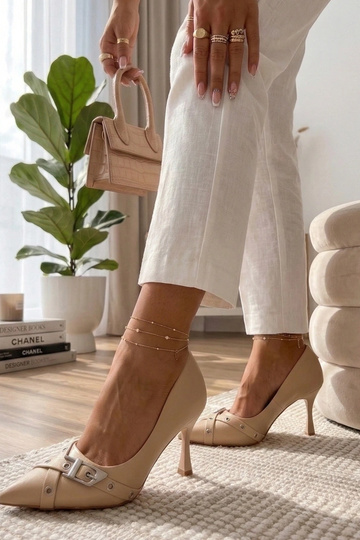 Sand-colored stilettos with a decorative buckle Aeliana