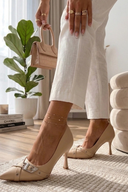 Sand-colored stilettos with a decorative buckle Aeliana