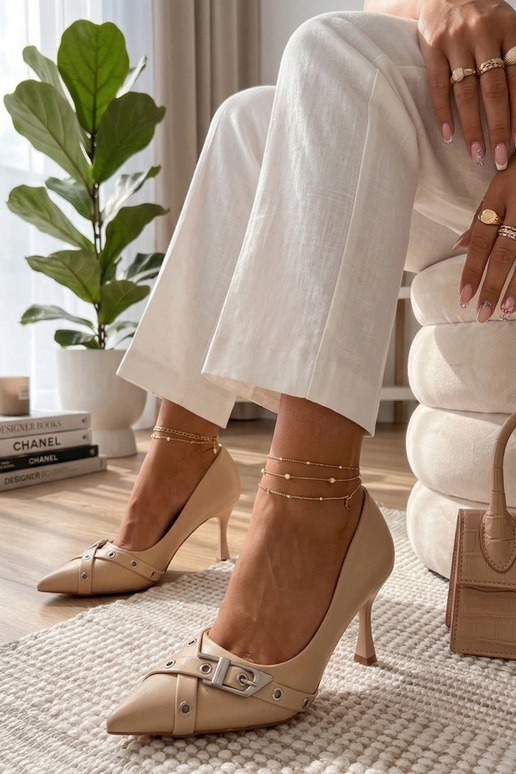 Sand-colored stilettos with a decorative buckle Aeliana