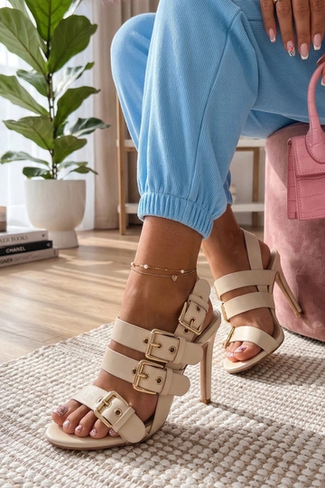 Sand-colored sandals on high heels with buckles Rosamund