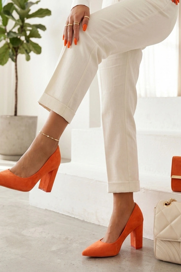 Orange faux suede sandals on a heel Alyssa 2