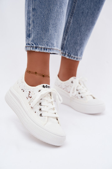 White casual shoes with platform and cut-out elements Lee Cooper LCIN-26-44-4485