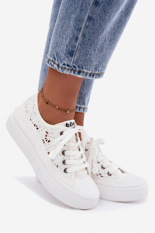White casual shoes with platform and cut-out elements Lee Cooper LCIN-26-44-4485