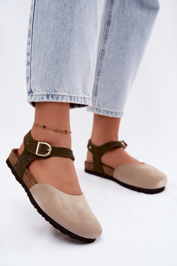 Women's faux suede closed-toe sandals sand color 2
