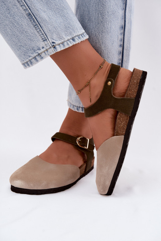 Women's faux suede closed-toe sandals sand color