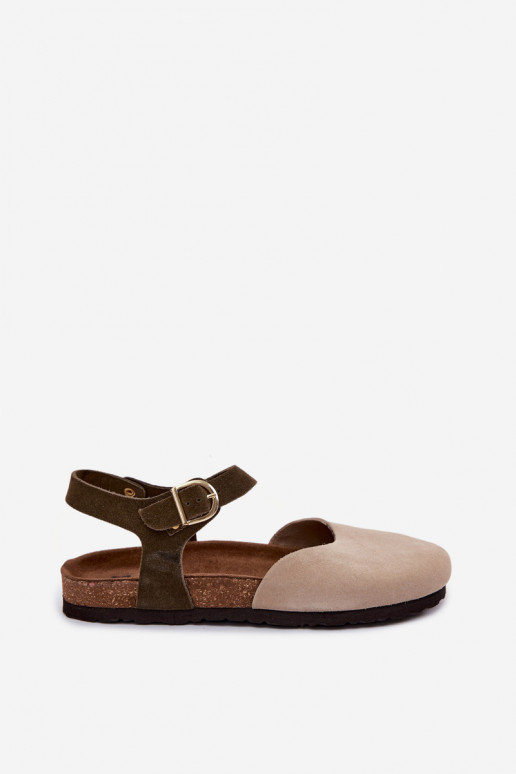 Women's faux suede closed-toe sandals sand color