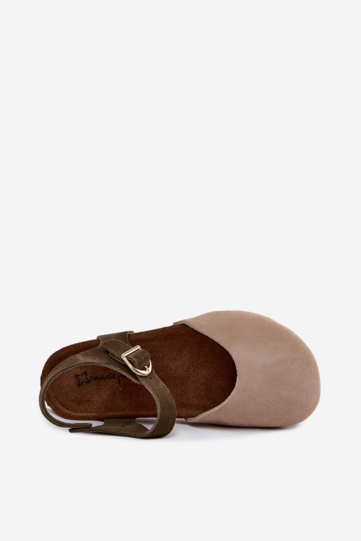 Women's faux suede closed-toe sandals sand color