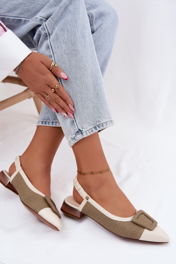 Women's sandals with decorative buckles sand color