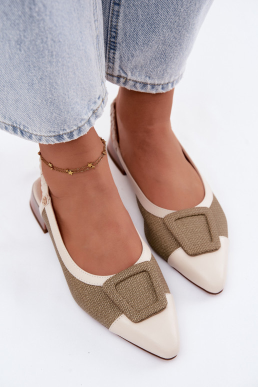 Women's sandals with decorative buckles sand color