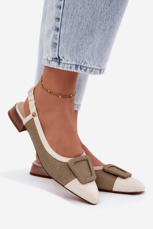 Women's sandals with decorative buckles sand color