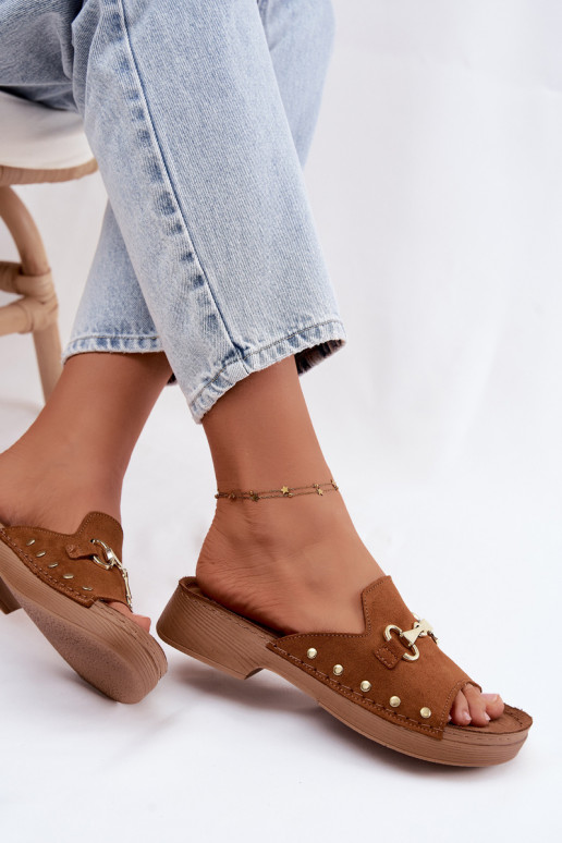 Women's faux suede slippers Inblu TF0002KU brown color
