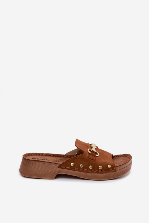 Women's faux suede slippers Inblu TF0002KU brown color