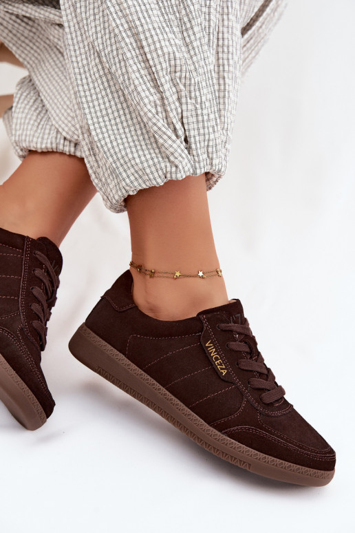 Męskie sneakersy z sztucznego zamszu Vinceza 79635 w kolorze czekoladowym