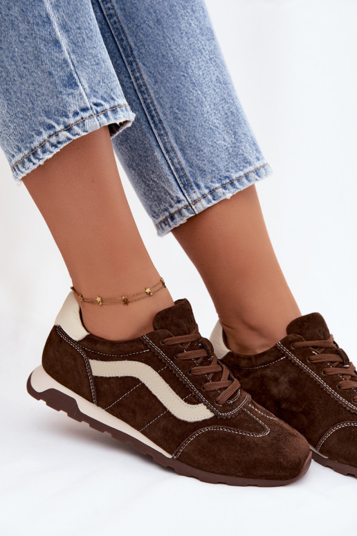 Męskie sneakersy na platformie z sztucznego zamszu w kolorze czekoladowym