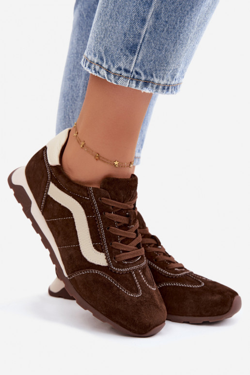 Męskie sneakersy na platformie z sztucznego zamszu w kolorze czekoladowym
