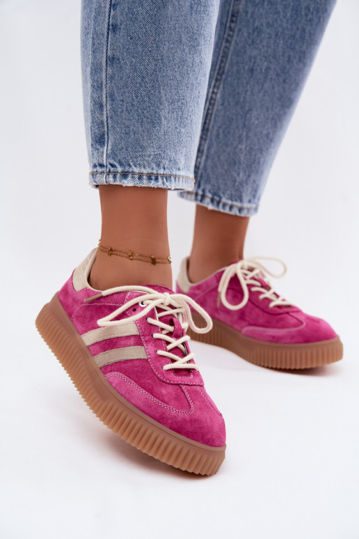 Męskie sneakersy na platformie z sztucznego zamszu w kolorze różowo-piaskowym