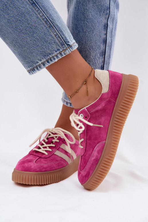 Męskie sneakersy na platformie z sztucznego zamszu w kolorze różowo-piaskowym