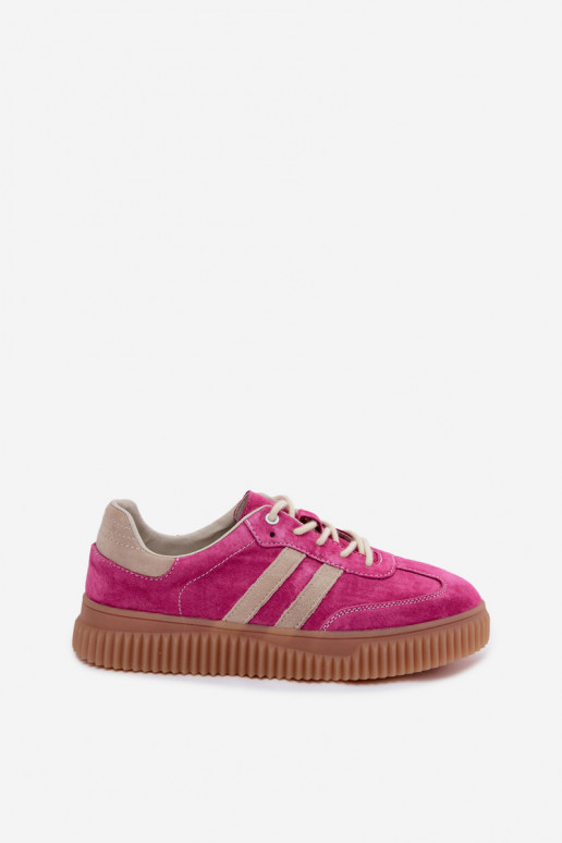 Męskie sneakersy na platformie z sztucznego zamszu w kolorze różowo-piaskowym
