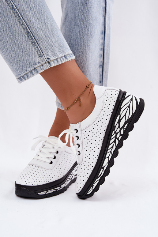 White women's shoes with cut-out elements and platform Morra