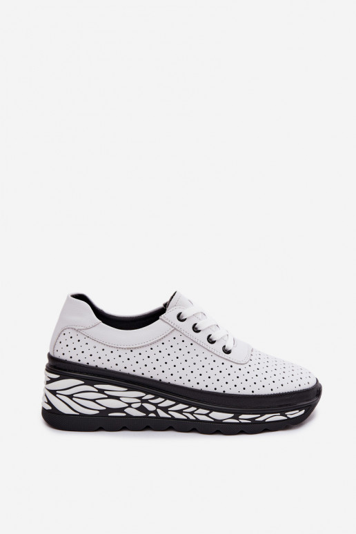 White women's shoes with cut-out elements and platform Morra