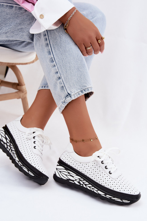 White women's shoes with cut-out elements and platform Morra