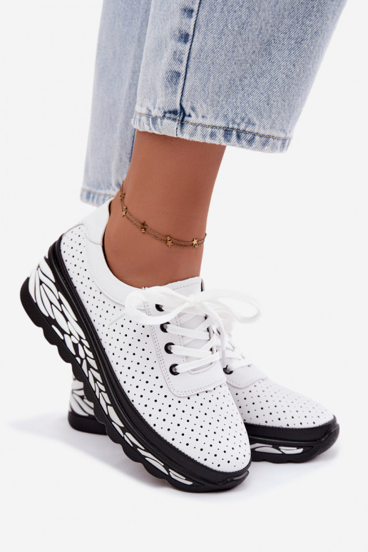 White women's shoes with cut-out elements and platform Morra