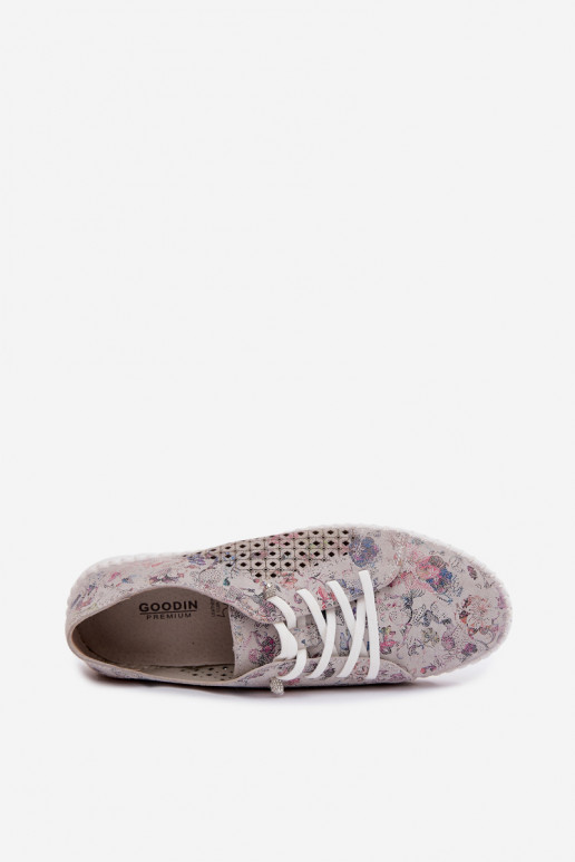 Patterned shoes with cut-out elements made of faux suede in various colors Tenebra
