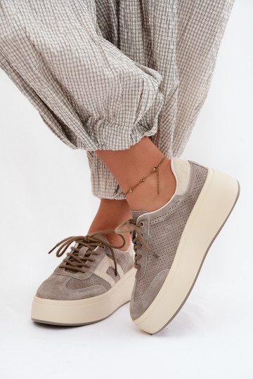 Szare damskie sneakersy z platformą i perforacją Umbry