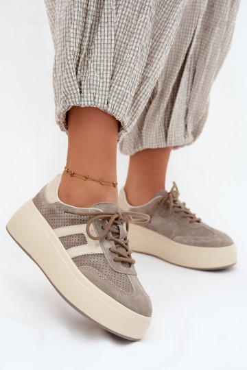 Szare damskie sneakersy z platformą i perforacją Umbry 2