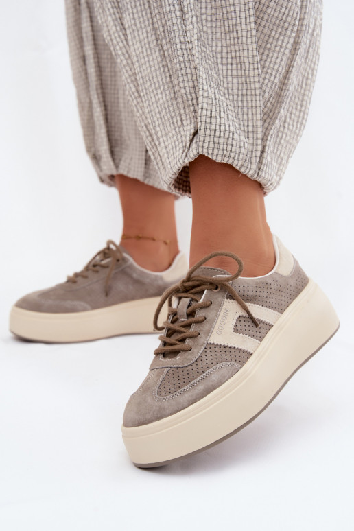 Gray women's sneakers with platform and perforation Umbry