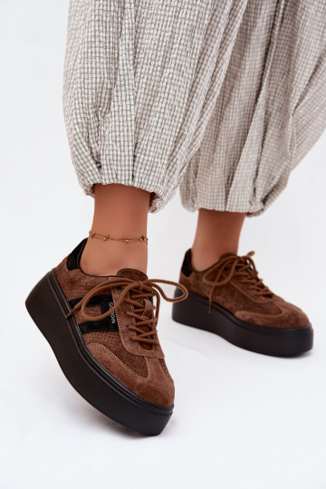 Brązowe damskie sneakersy z platformą i perforacją Umbry 2